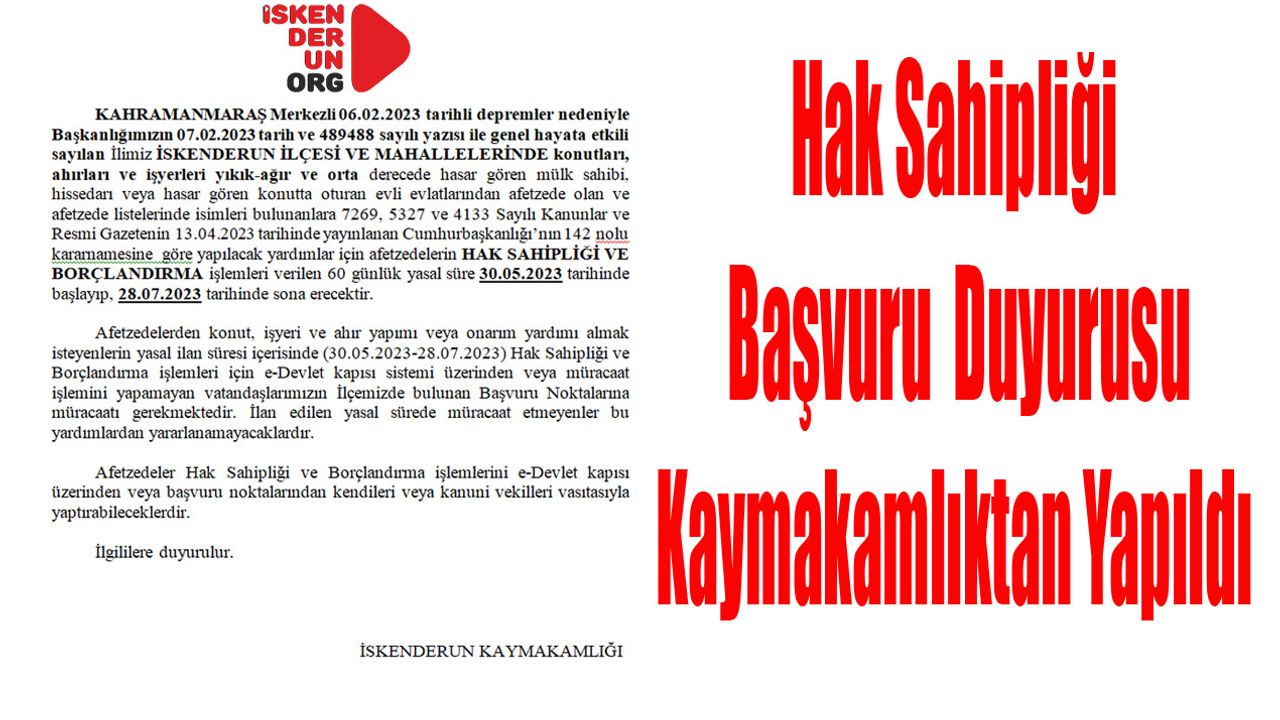 Hak Sahipliği Başvuruları Başladı