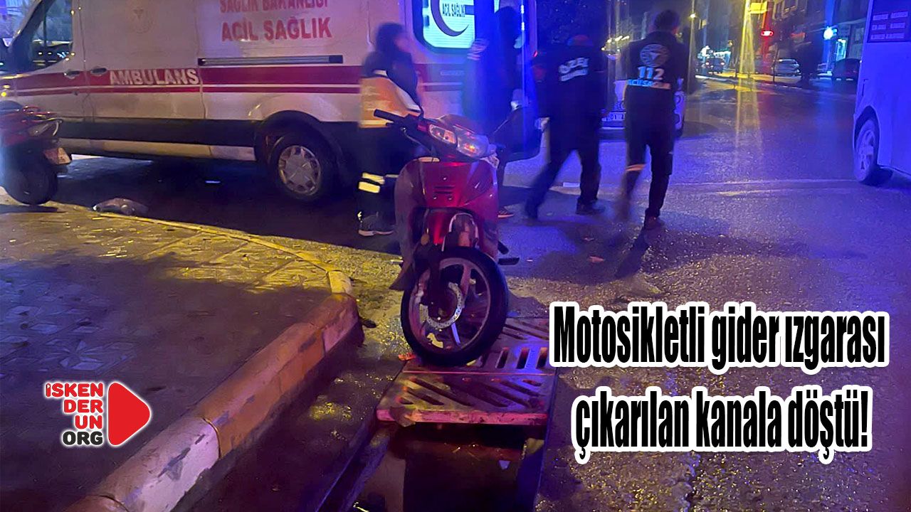 Motosikletli gider ızgarası çıkarılan kanala döştü!