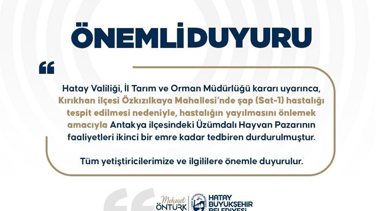 Üzümdalı Hayvan Pazarı Şap Tedbiri Nedeniyle Kapatıldı