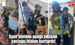 Spor aletine ayağı sıkışan çocuğu itfaiye kurtardı!