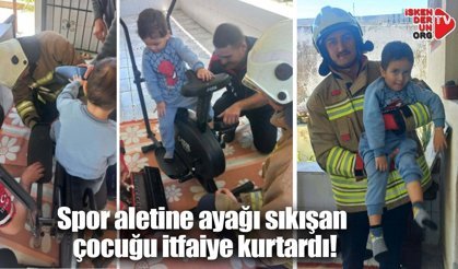Spor aletine ayağı sıkışan çocuğu itfaiye kurtardı!