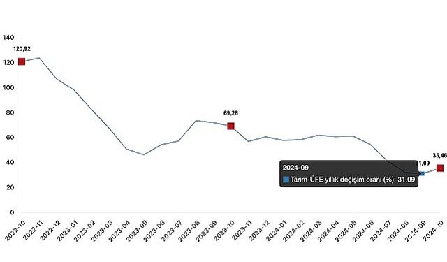 Tüik: Tarım ürünleri üretici fiyat endeksi (Tarım-ÜFE) yıllık %35,46 arttı, aylık %5,03 arttı