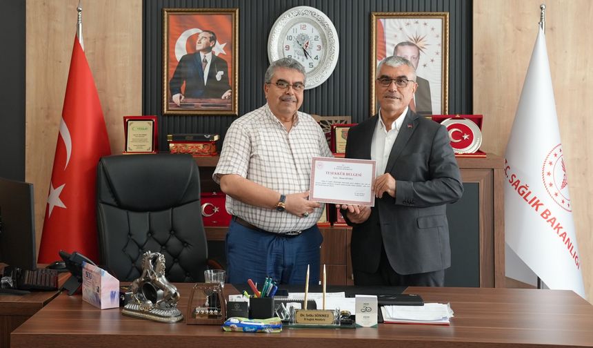 İl Sağlık Müdürü Sönmez’den Teşekkür Belgesi