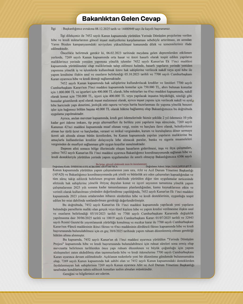 Çalışkan’ın Yerinde Dönüşüm Desteklerinin Artırılması Talebine Olumsuz Yanıt2